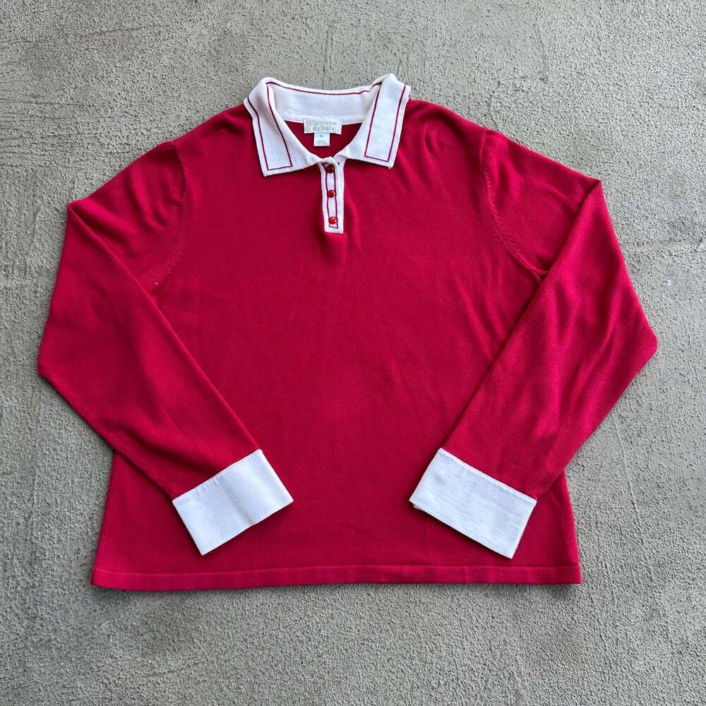 Christopher & Banks Red Rugby Knit Long-sleeve Size XL